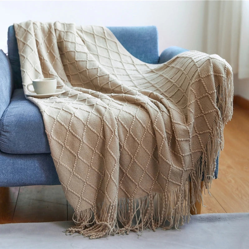 Chunky Knit Boho Throw Blanket