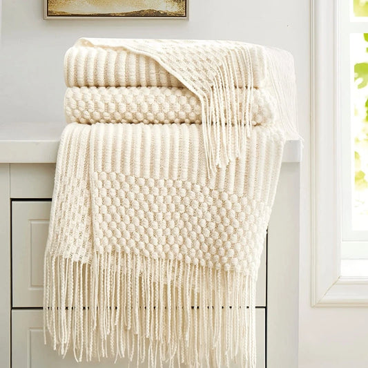 Chunky Knit Boho Throw Blanket