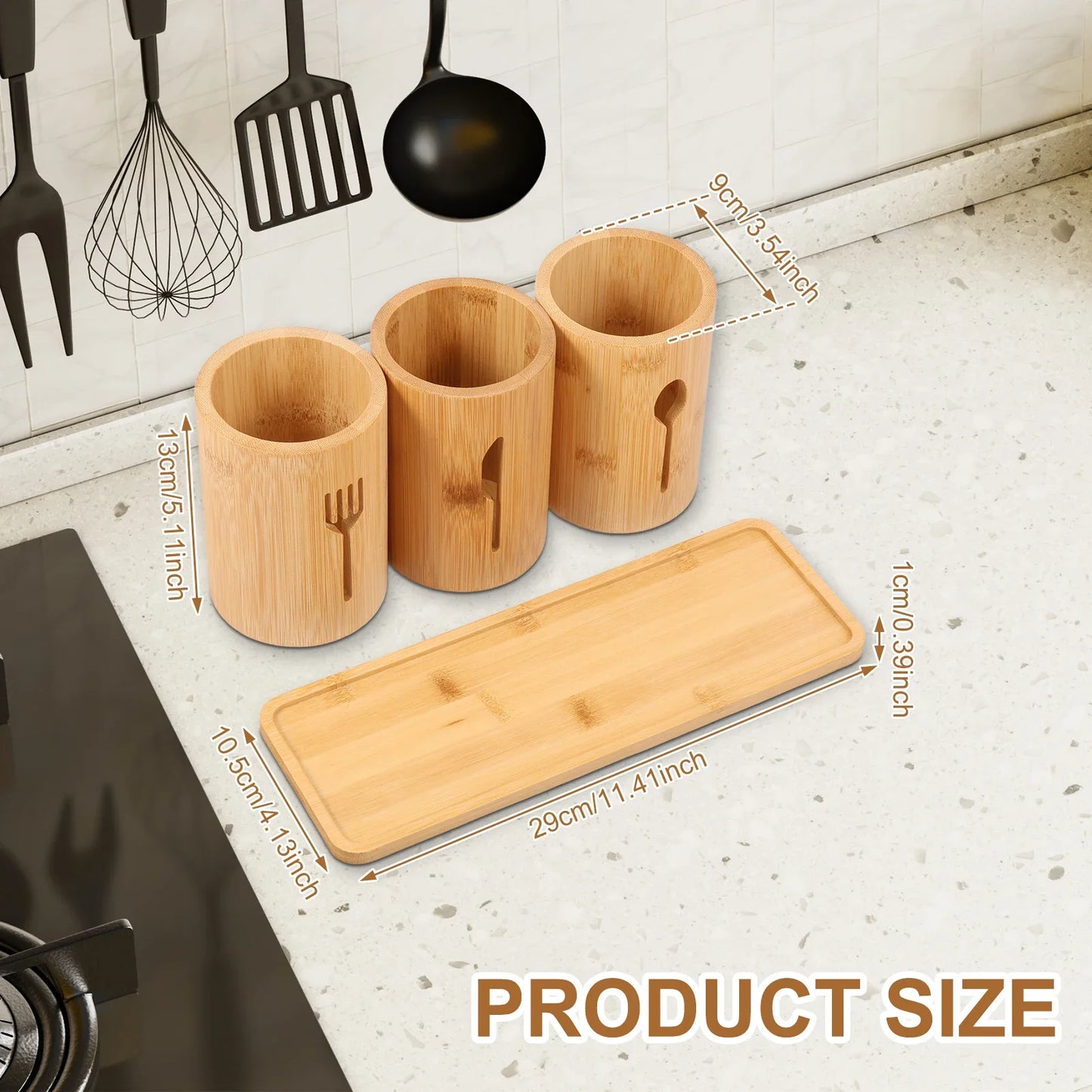 Bamboo Kitchen Utensil Holder Set