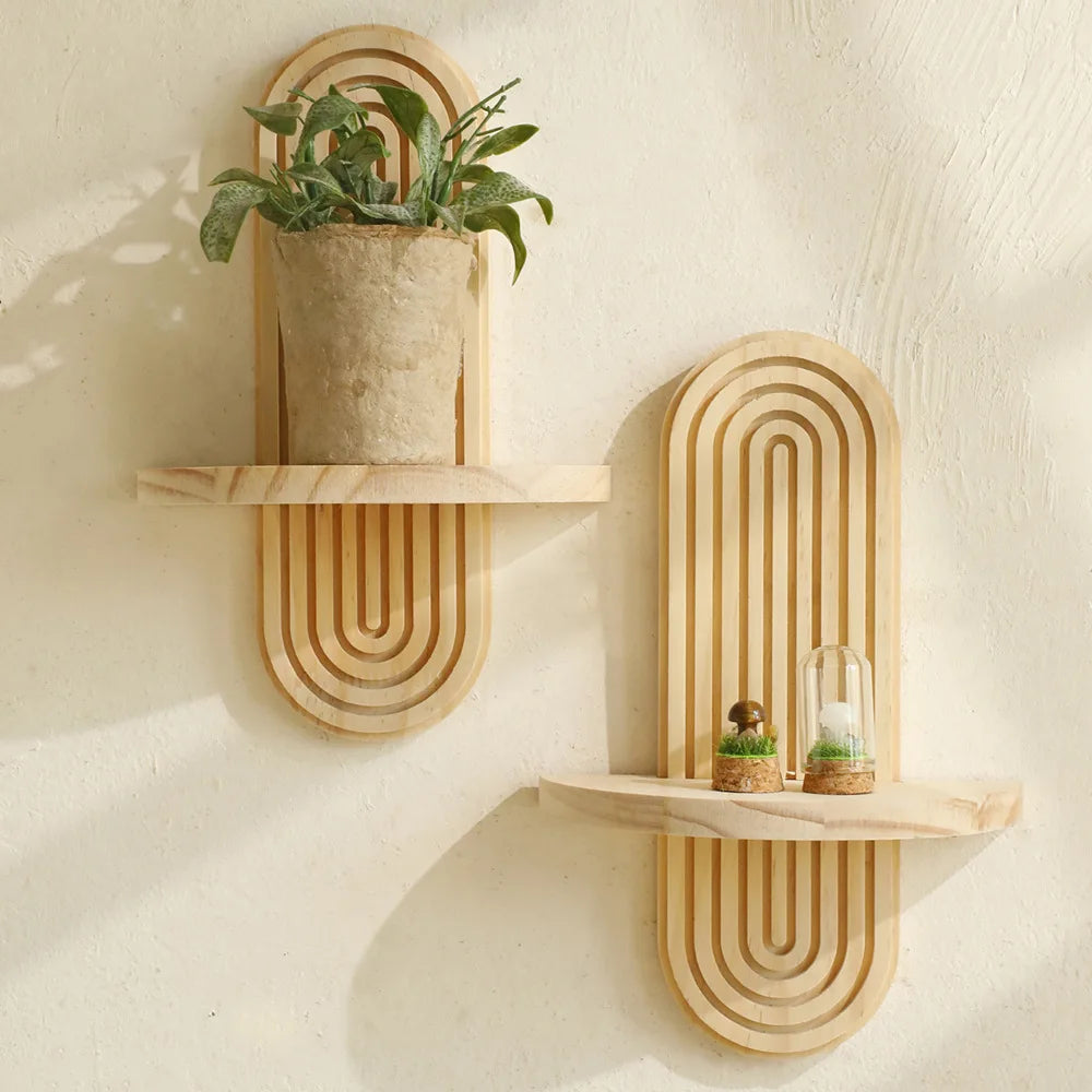Boho Wooden Wall Shelf Plant Stand