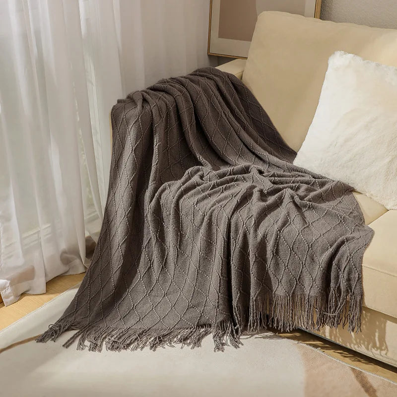 Chunky Knit Boho Throw Blanket