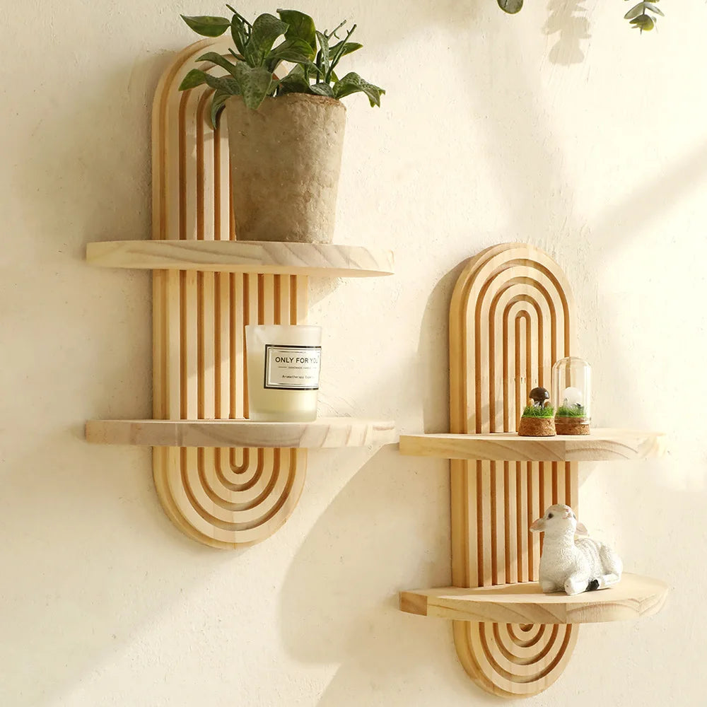 Boho Wooden Wall Shelf Plant Stand