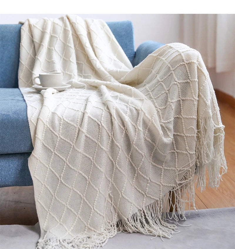 Chunky Knit Boho Throw Blanket