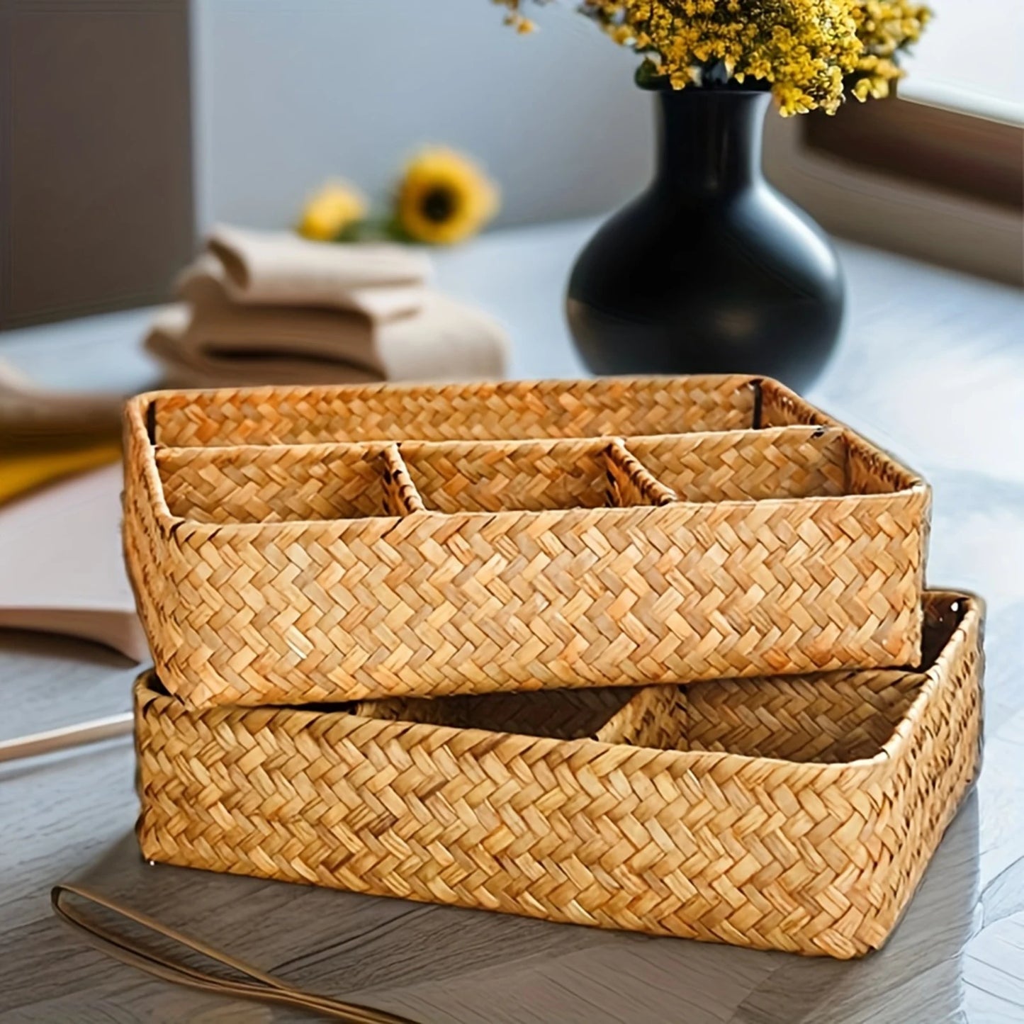 Seagrass Woven Desk Organizer Tray