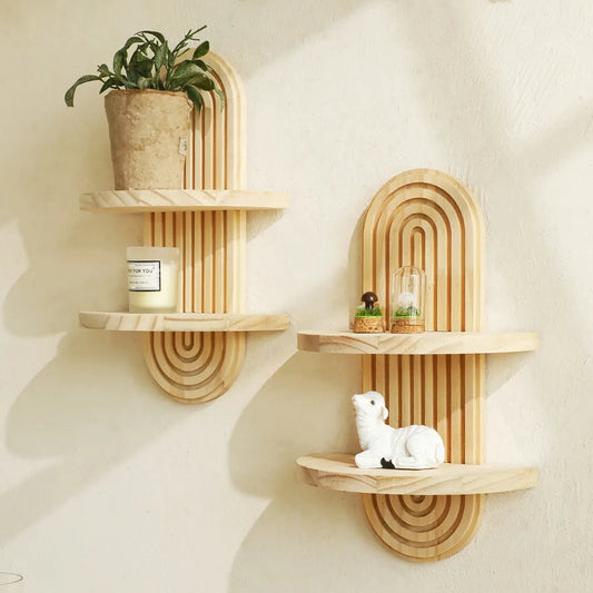 Boho Wooden Wall Shelf Plant Stand