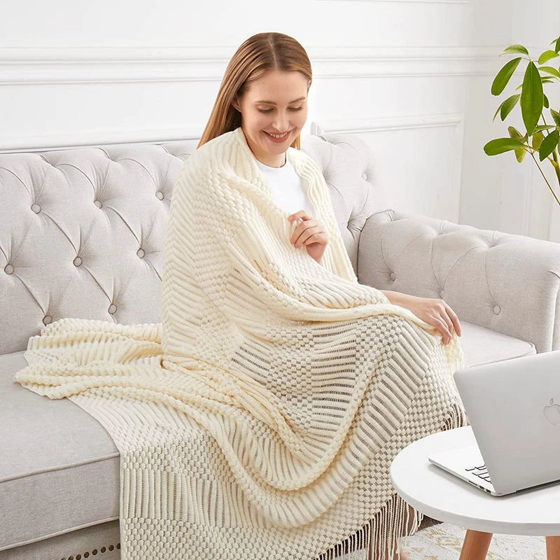Chunky Knit Boho Throw Blanket
