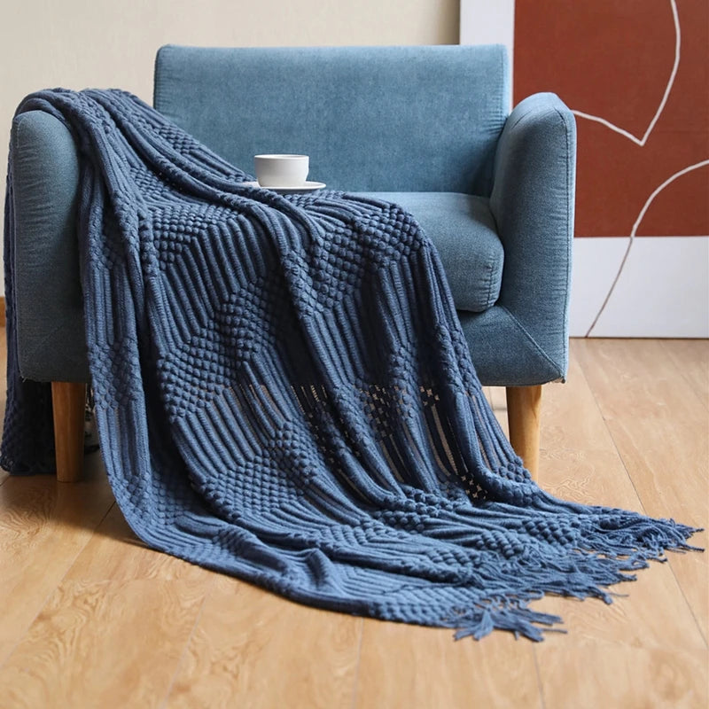 Chunky Knit Boho Throw Blanket