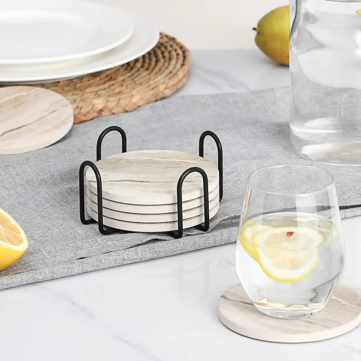 Marble Style Ceramic Coaster Set