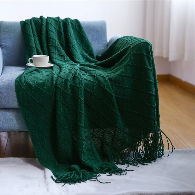 Chunky Knit Boho Throw Blanket