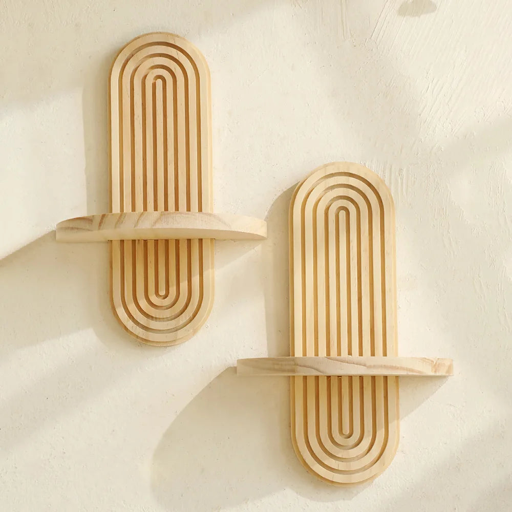 Boho Wooden Wall Shelf Plant Stand