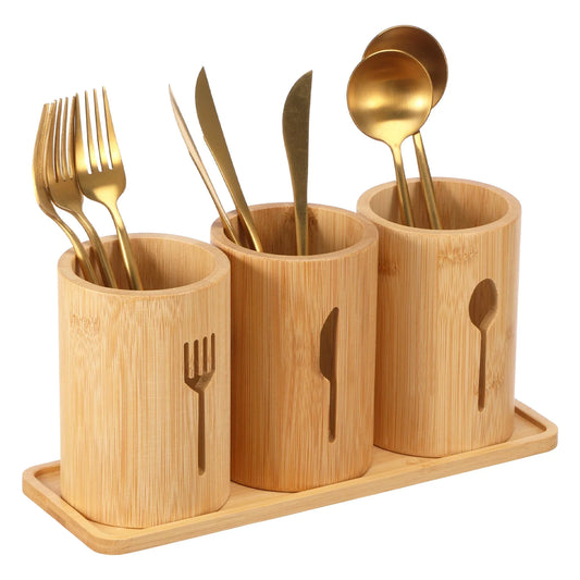 Bamboo Kitchen Utensil Holder Set
