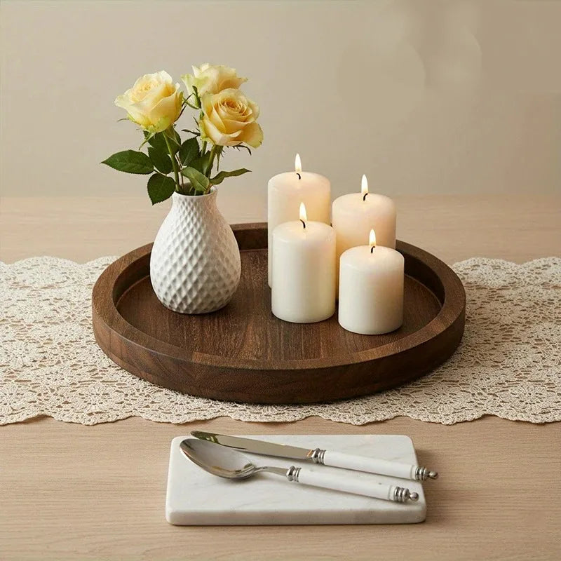 Rustic Round Wooden Serving Tray