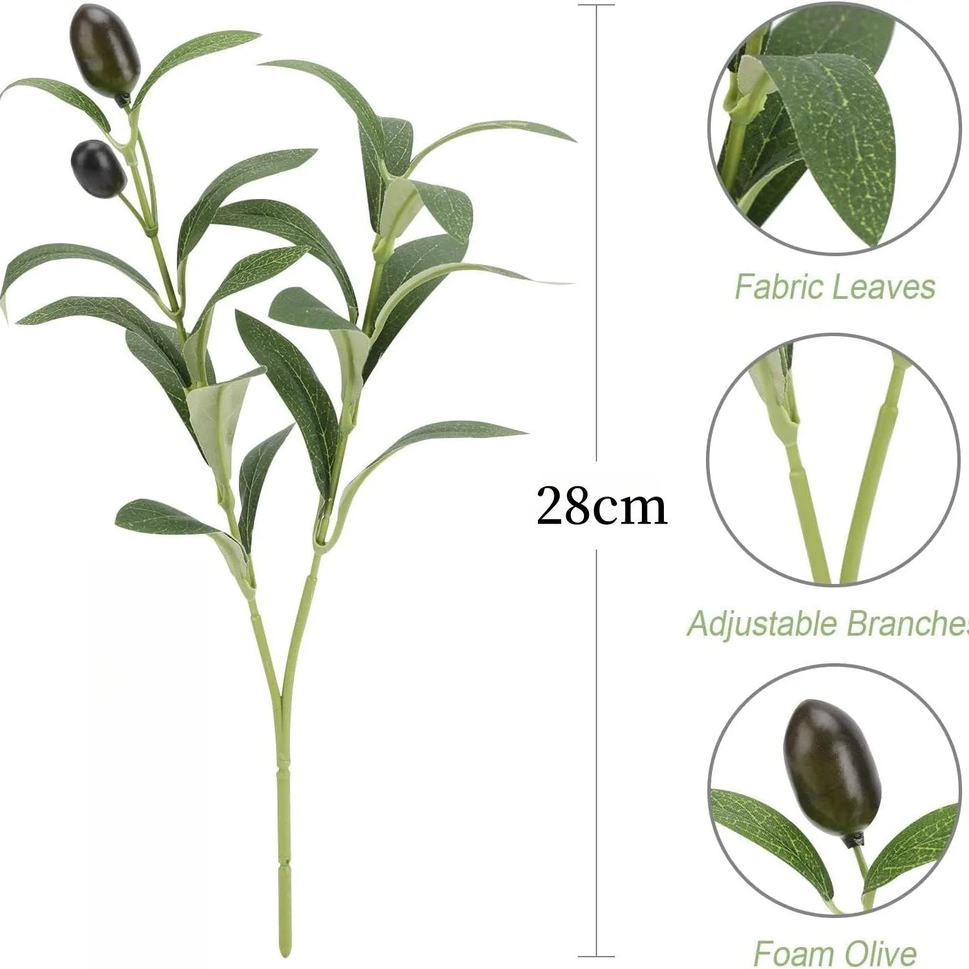 Olive Branch Stems with Realistic Fruits