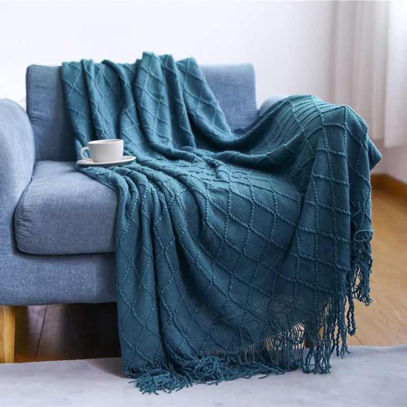 Chunky Knit Boho Throw Blanket